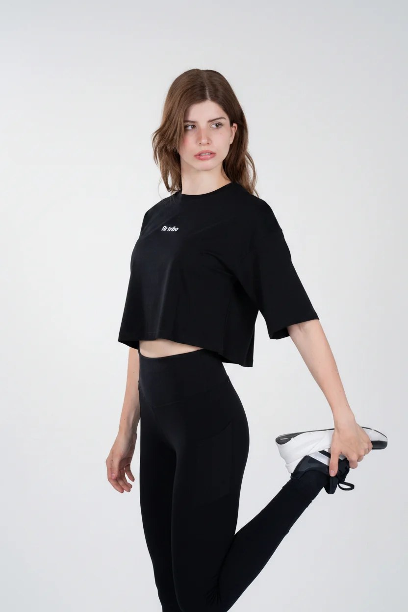 Cloud Cotton Oversized Crop Top - Black