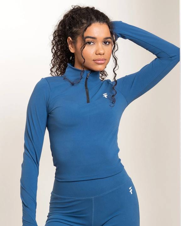 Ultra Soft Essential Zip-Up Longline Top - Crystal Blue