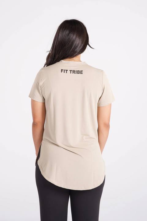 Essential Extended Short Sleeve Top - Beige