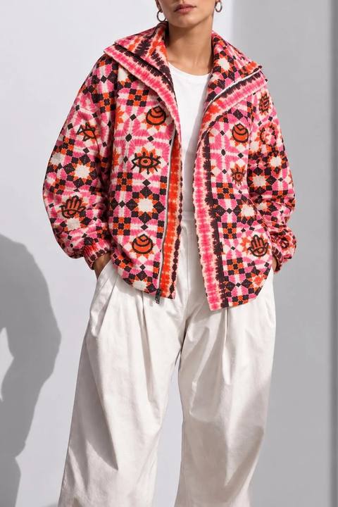 Islamic tie dye Linen zipper jacket