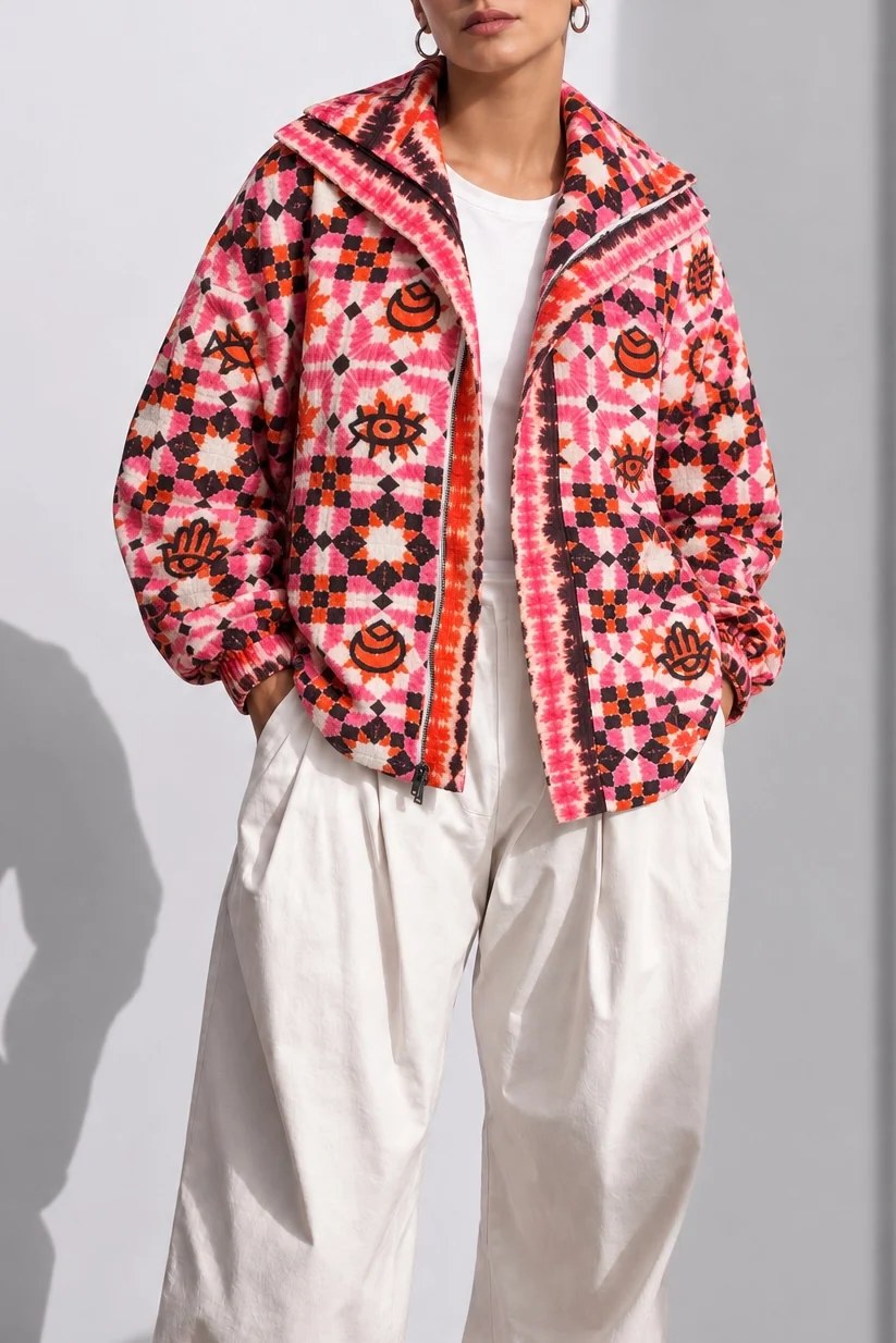 Islamic tie dye Linen zipper jacket