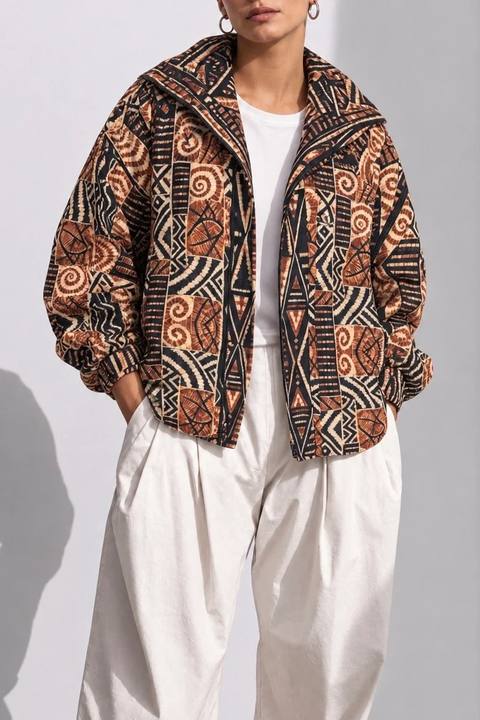 African tie dye Linen zipper jacket