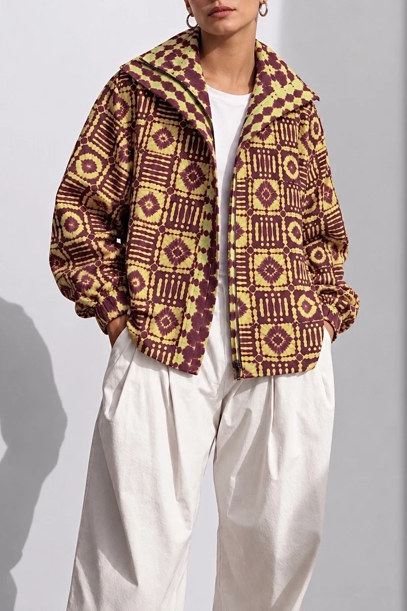 Brown & yellow tie dye Linen zipper jacket