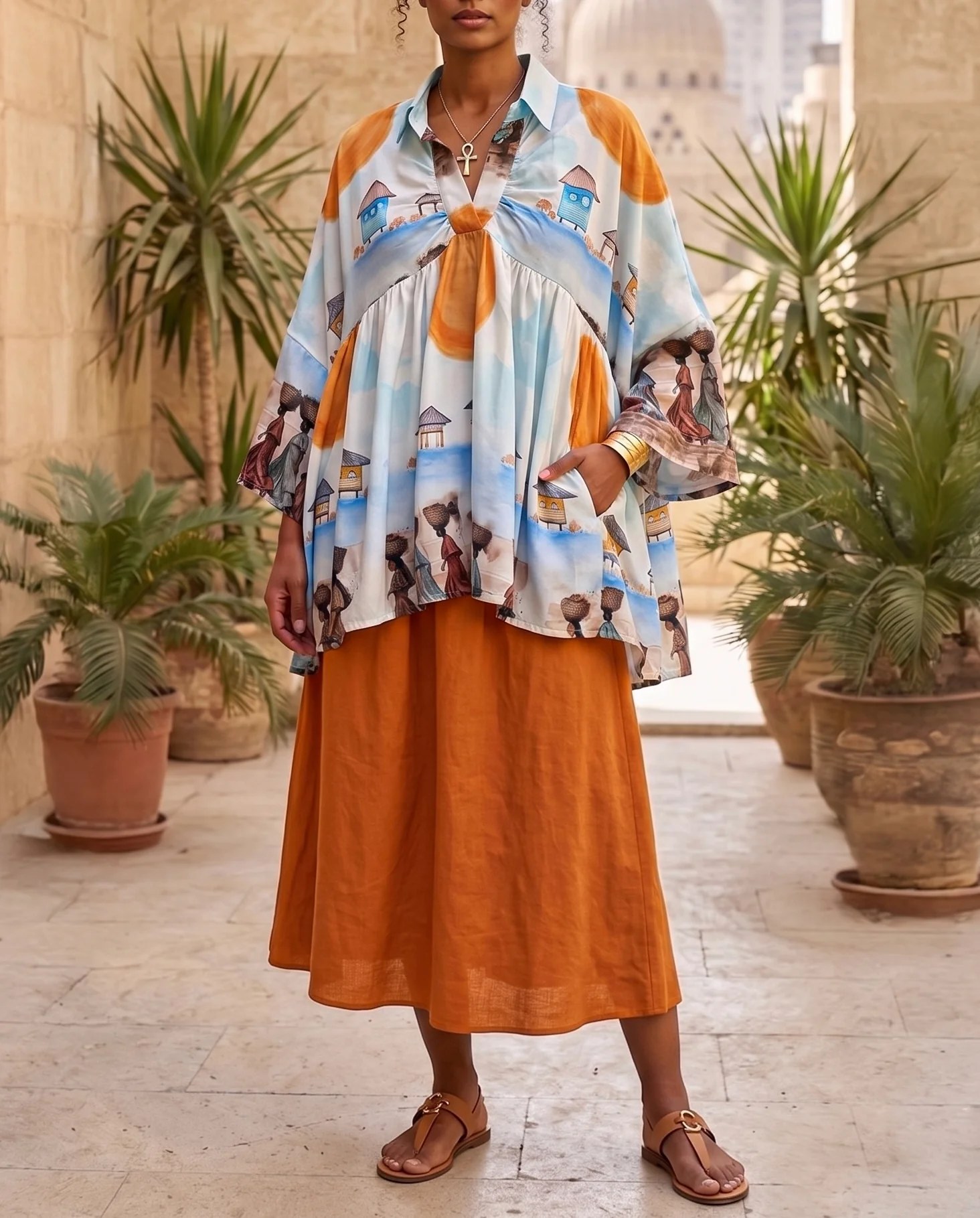 The afro painting poncho blouse