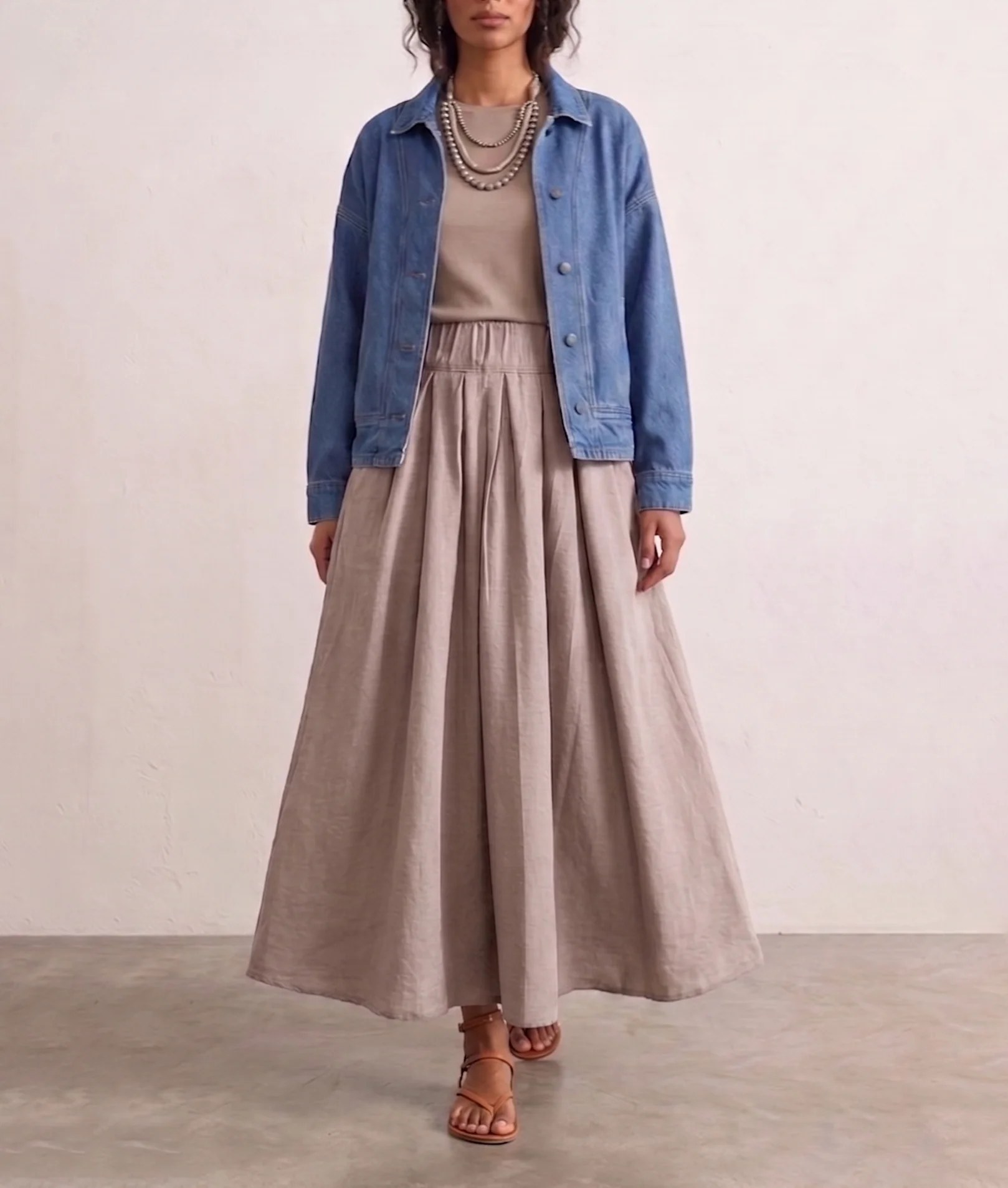 sand beige puff linen skirt