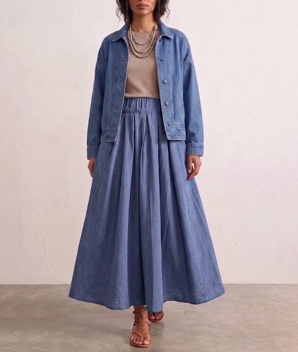 Dusty blue puff linen skirt