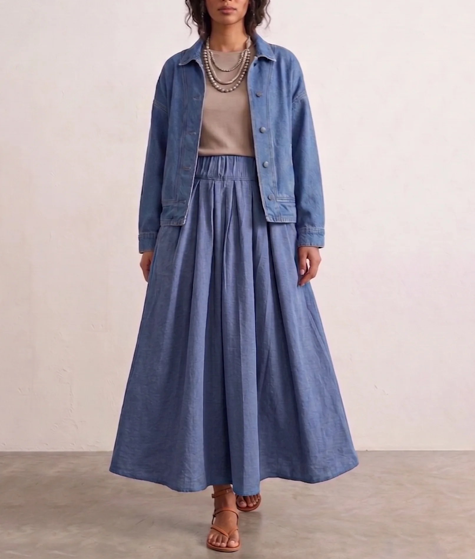Dusty blue puff linen skirt