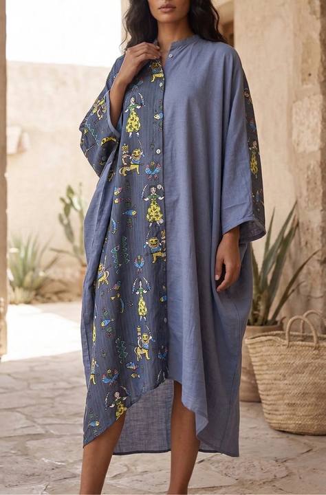 Moled folk half & half long shirt