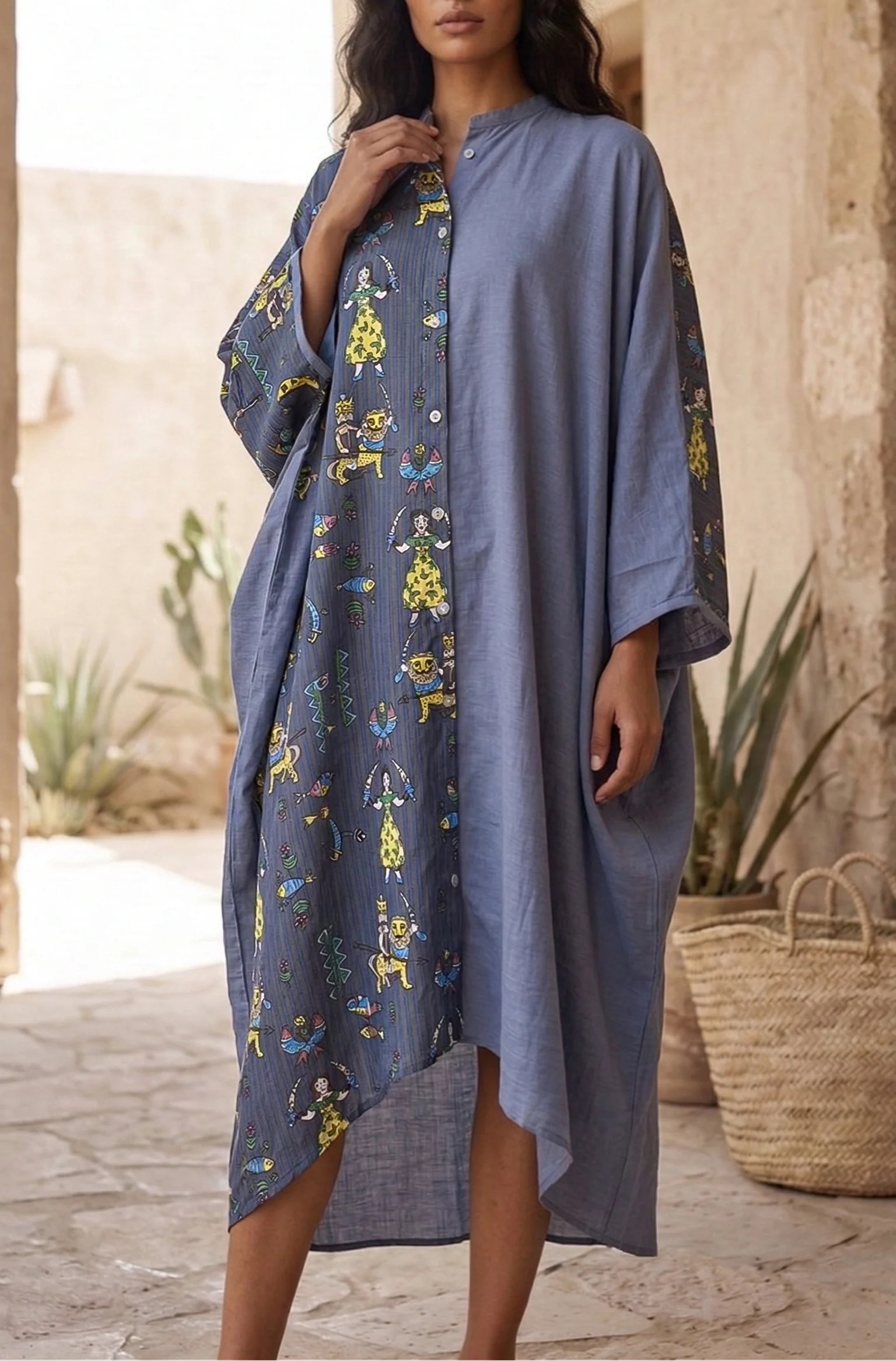 Moled folk half & half long shirt