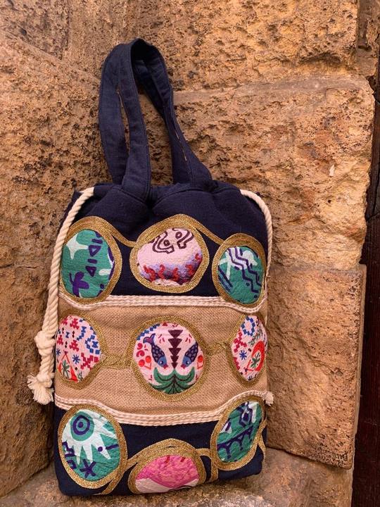 Navy X palm circles shoulder bag