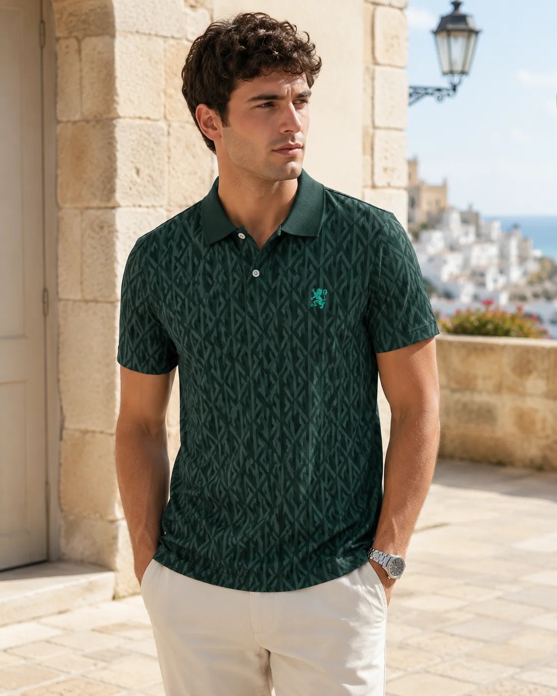 Men’s Tonal Pattern Polo Shirt