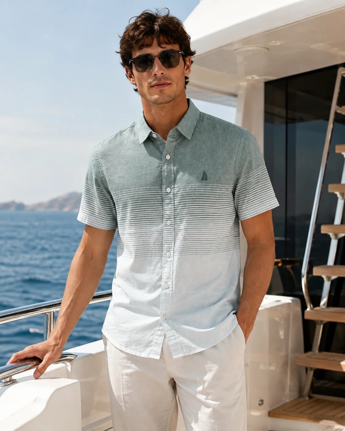 Men’s Striped Short-Sleeve Linen Shirt