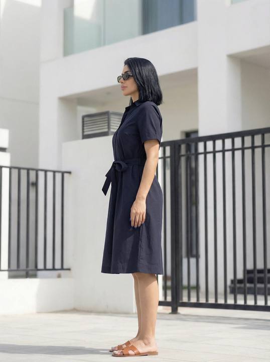 Short Sleeve Belted Shirt Dress
