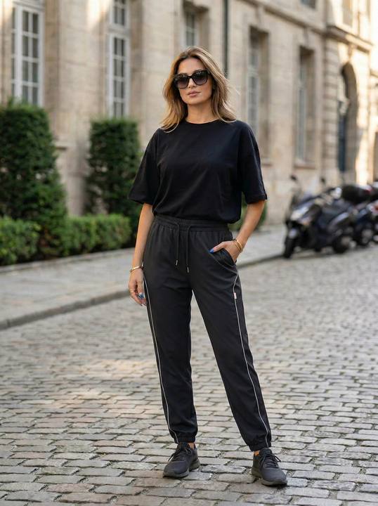 Elastic Drawstring Tapered Pants