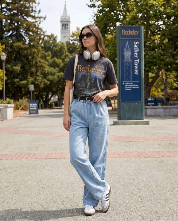 Elastic Waist Wide-Leg Denim Pants