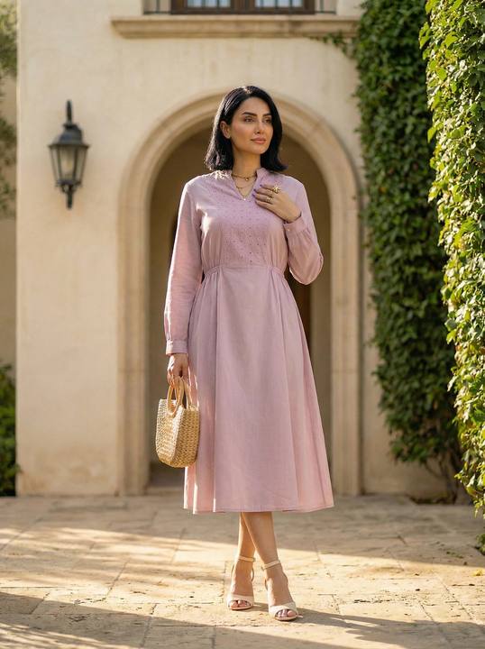 Embroidered V-Neck Midi Dress