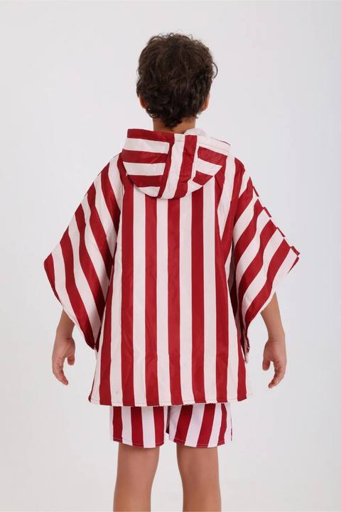 boys waterproof poncho – marron & white striped