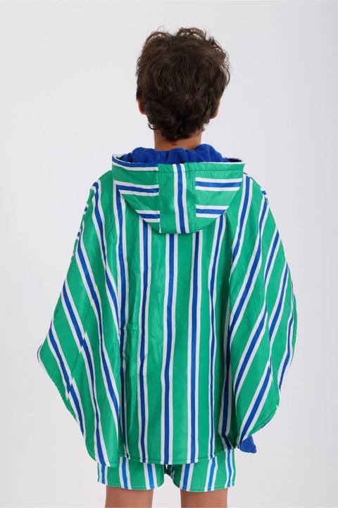 boys waterproof poncho – green & white striped