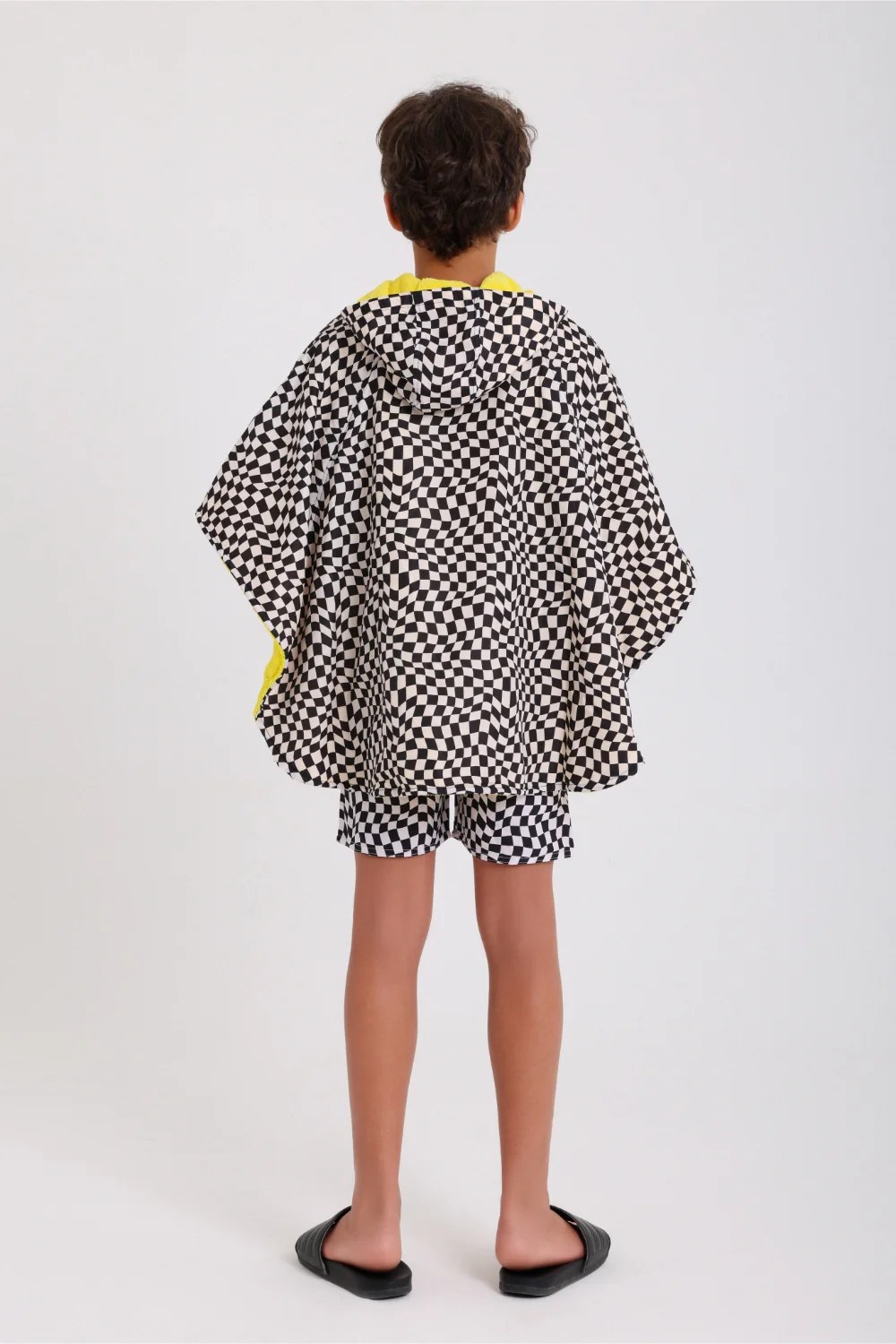 boys waterproof poncho – black & white checkered
