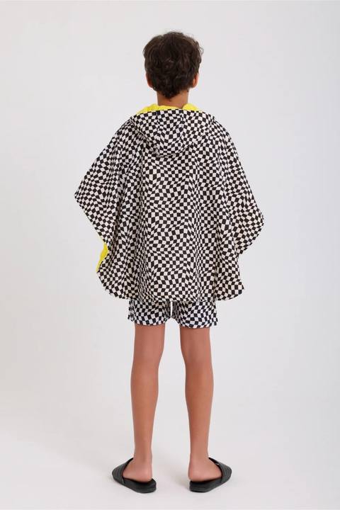 boys waterproof poncho – black & white checkered