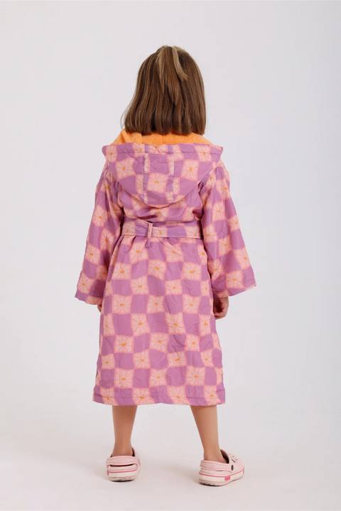 baby girls waterproof swim robe – dusty pink & purple checkered
