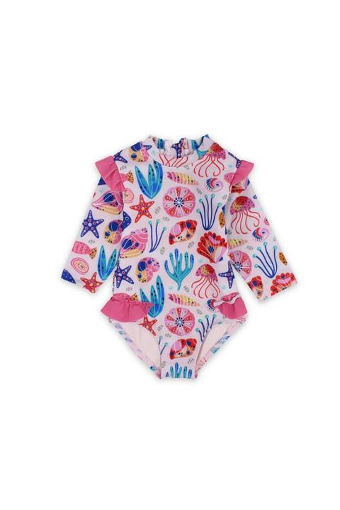 baby girls long-sleeved swimsuit – pink marine print
