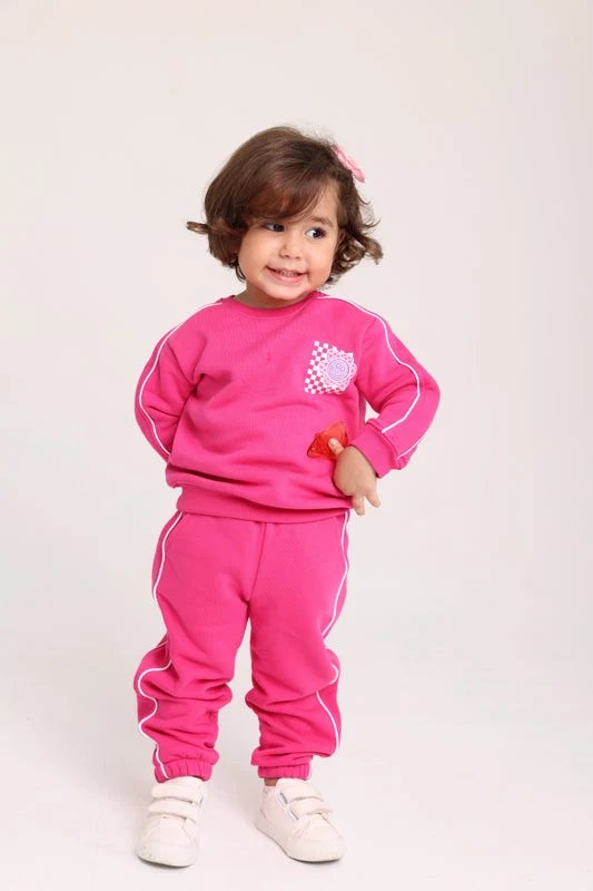 baby girls cotton sweatshirt – fuchsia with flowers print