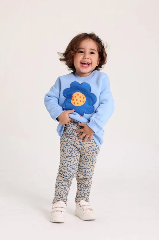 baby girls cotton 2-piece outfit set – baby blue with flower design