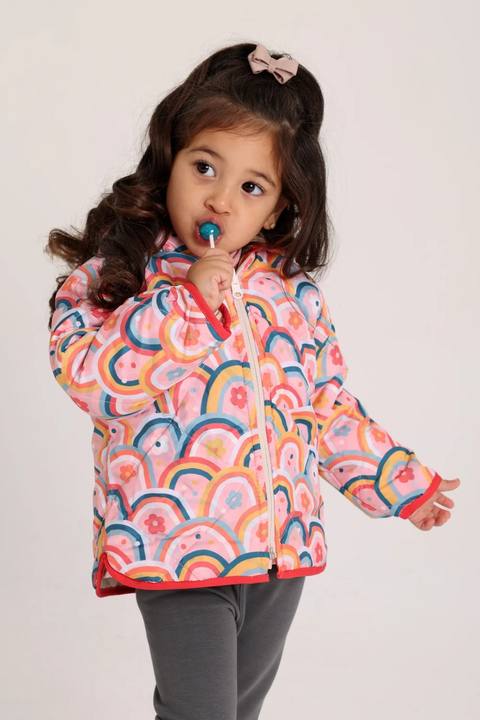 girls waterproof reversible jacket – beige & pink