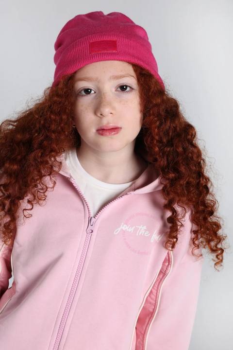Girls Acrylic Beanie – Fuchsia with Triple Smiley Joy