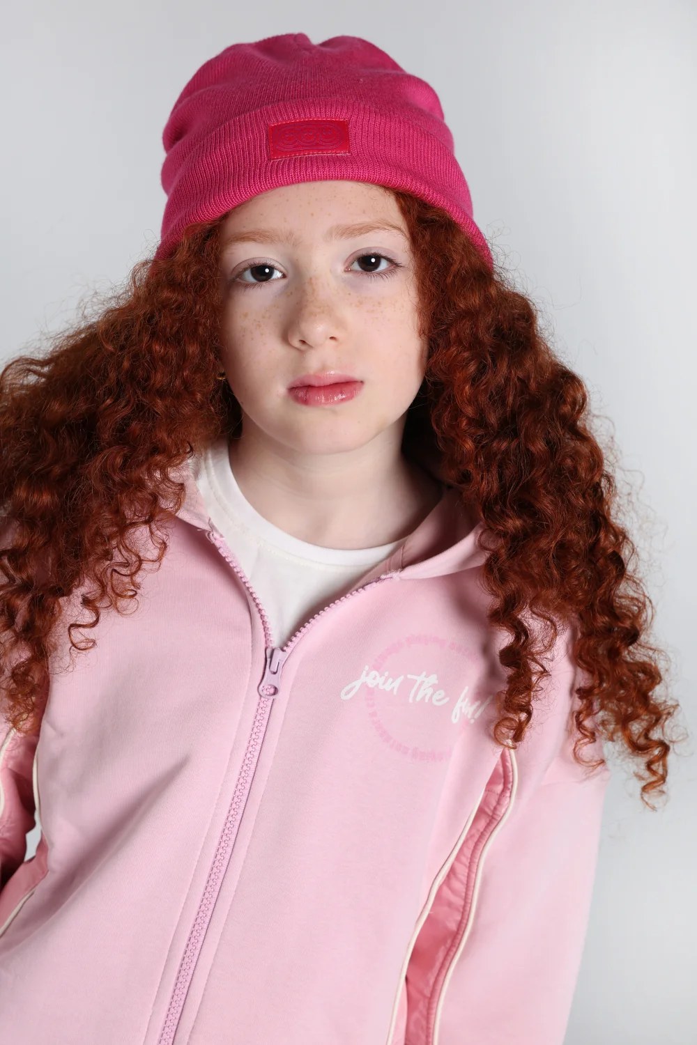Girls Acrylic Beanie – Fuchsia with Triple Smiley Joy