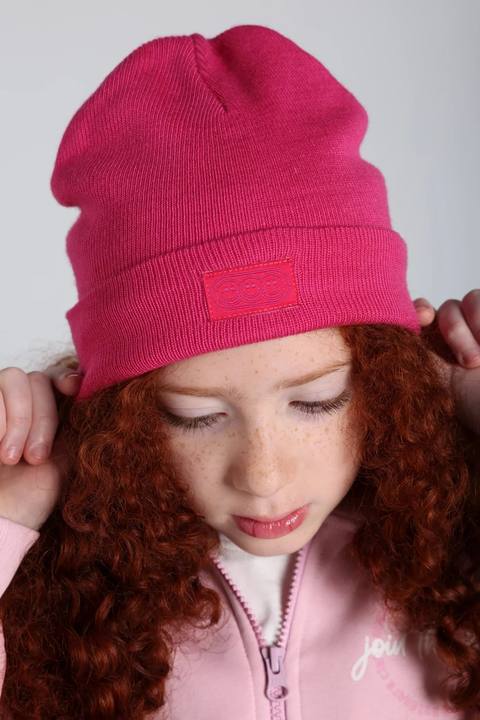 Girls Acrylic Beanie – Fuchsia with Triple Smiley Joy