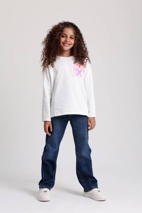 girls cotton t-shirt offwhite with flower print
