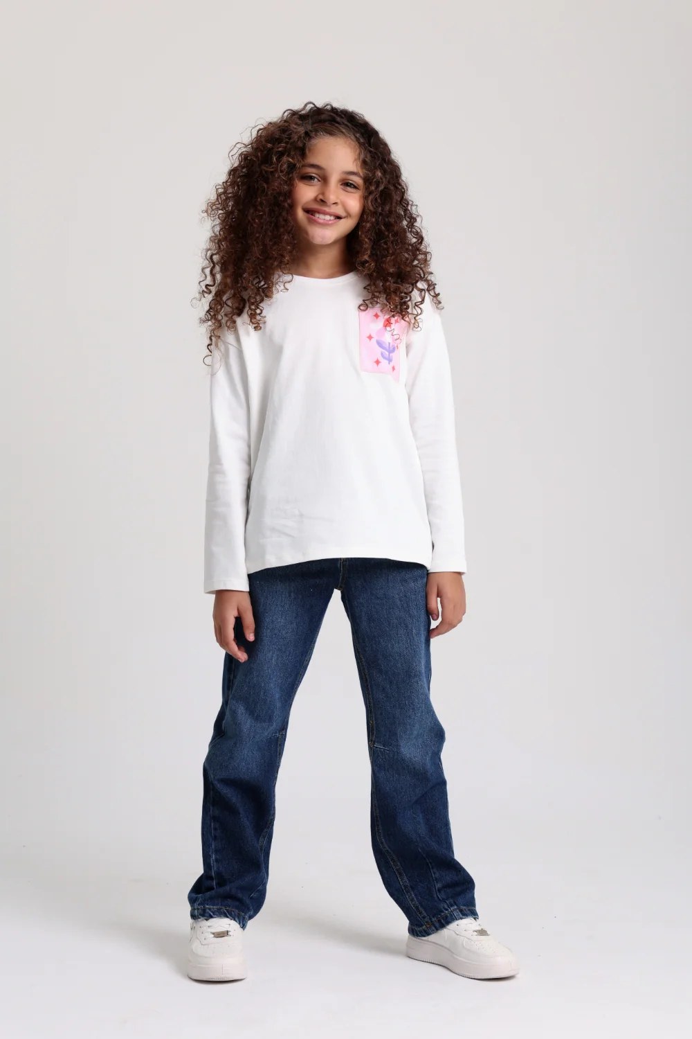 girls cotton t-shirt offwhite with flower print