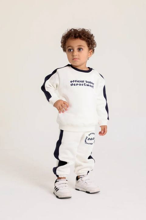 baby boys cotton outfit set – offwhite with “official“ design