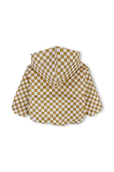 baby boys waterproof hooded jacket – beige & white checkered