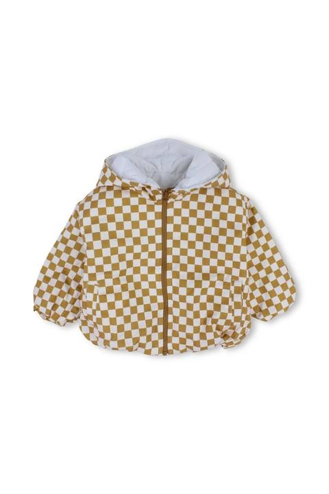 baby boys waterproof hooded jacket – beige & white checkered