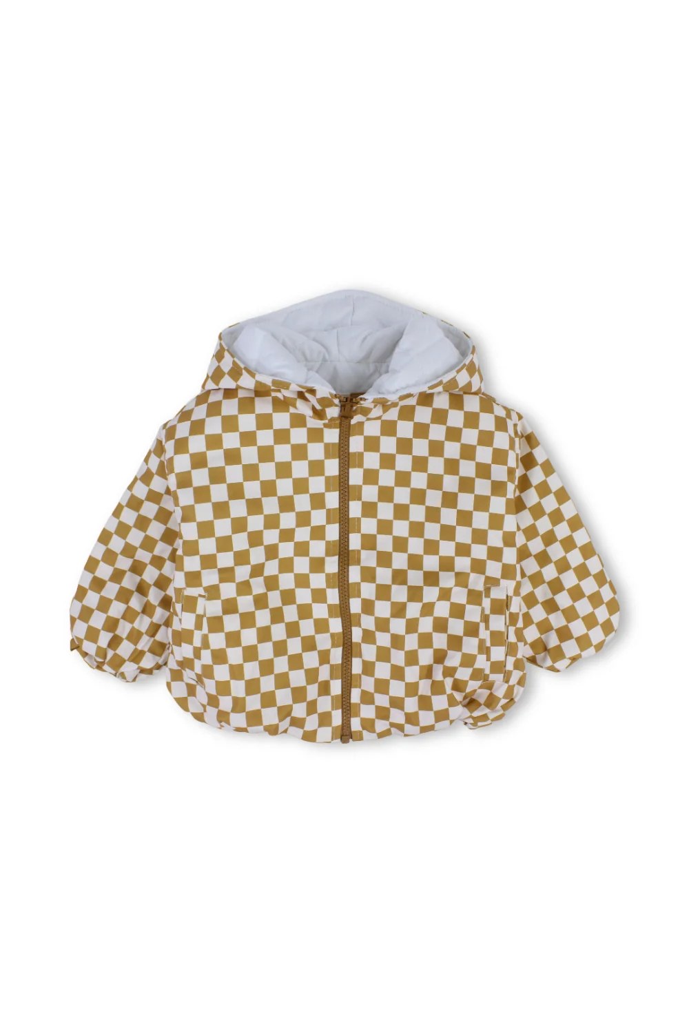 baby boys waterproof hooded jacket – beige & white checkered