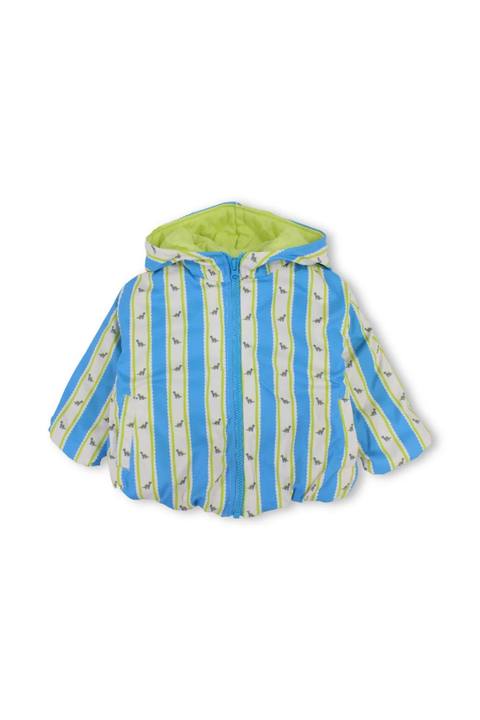 baby boys waterproof hooded jacket – baby blue & white with dino print