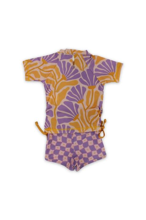 baby girls 2-piece swimsuit – orange & purple with floral print