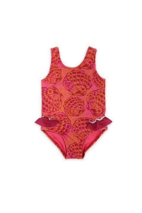 baby girls one-piece sleeveless swimsuit – maroon with shell print