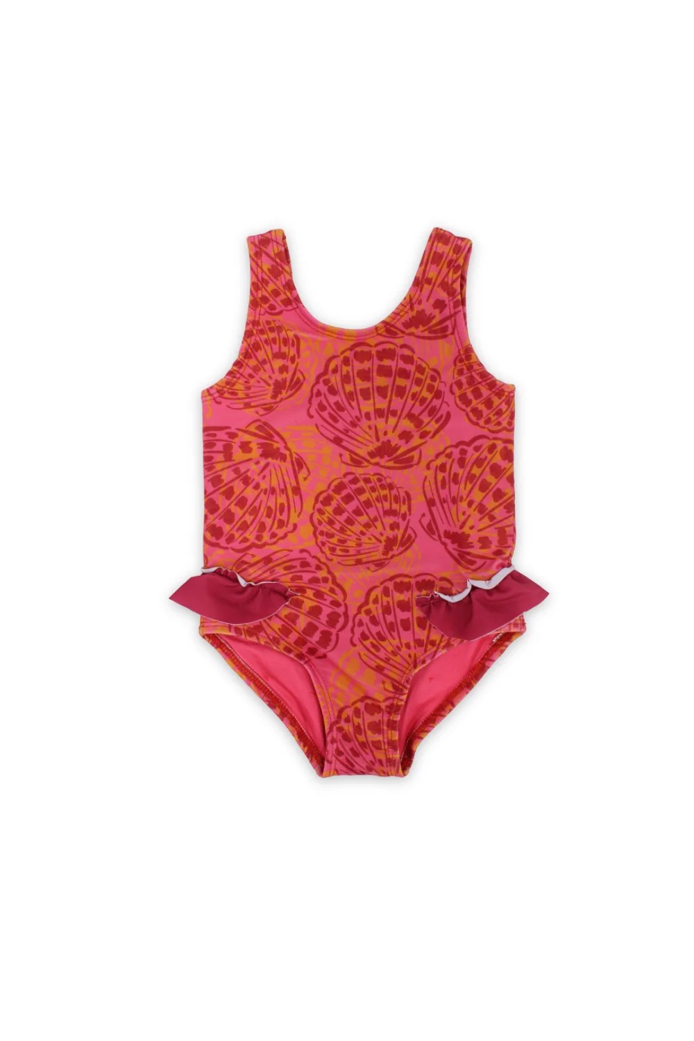 baby girls one-piece sleeveless swimsuit – maroon with shell print