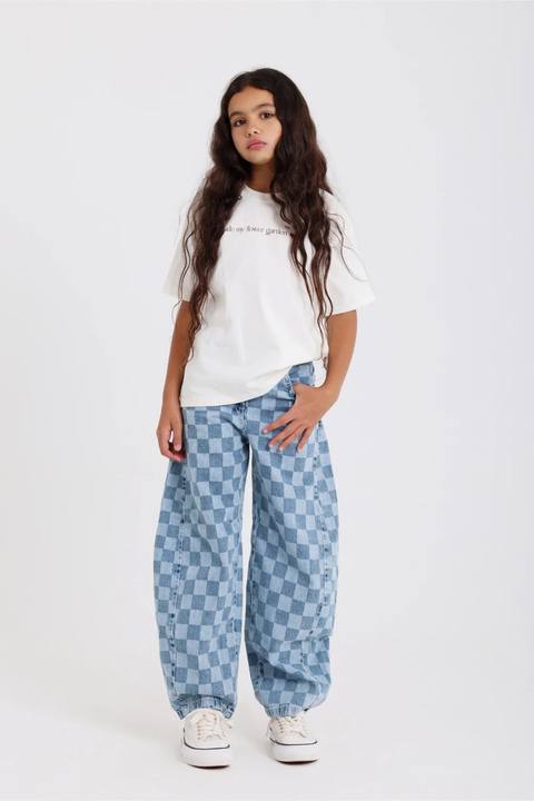 unisex checkered denim pants