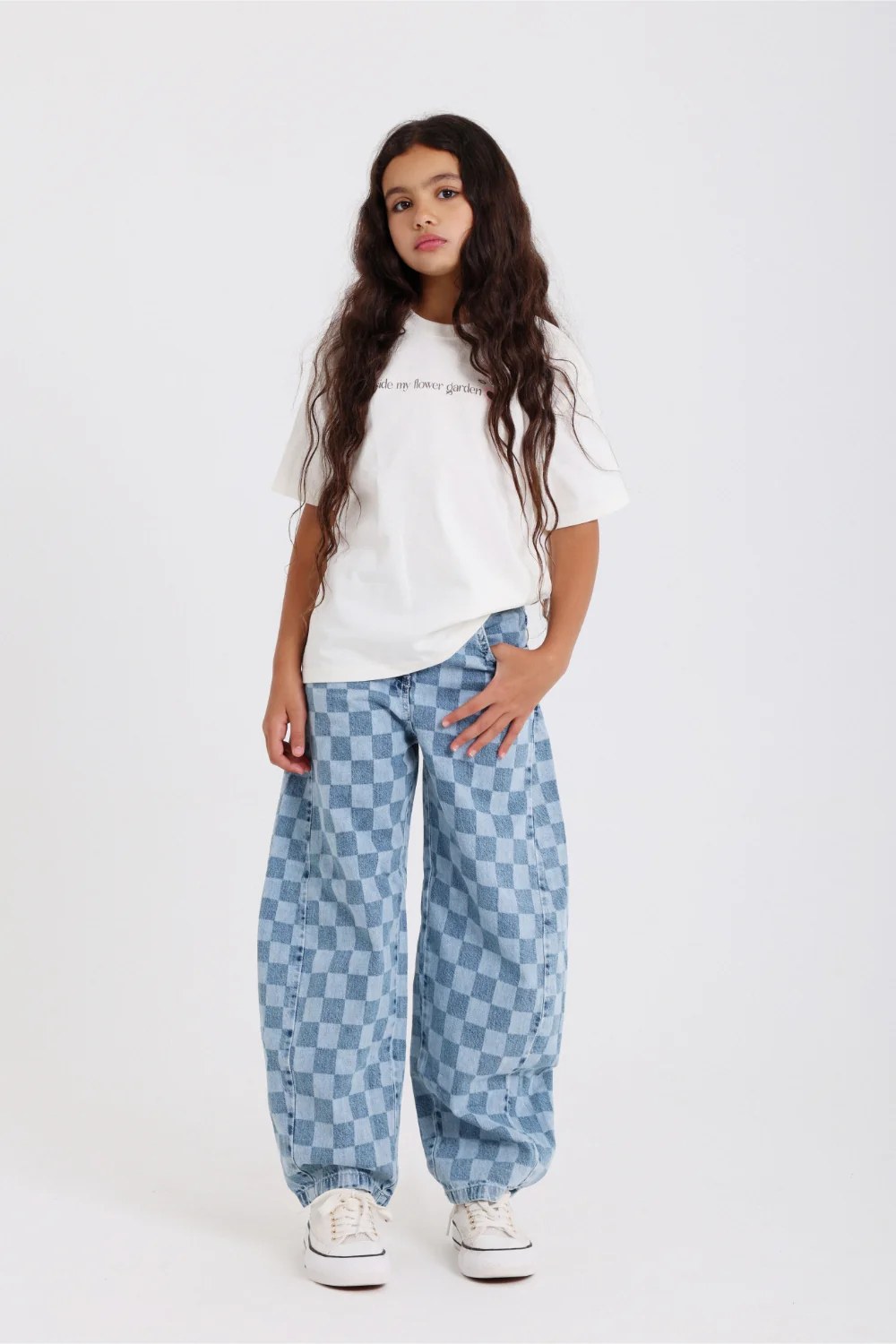 unisex checkered denim pants