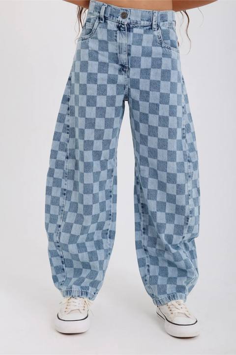 unisex checkered denim pants