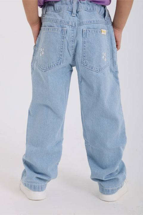 baby girls denim pants – ice blue with flowers embroidery
