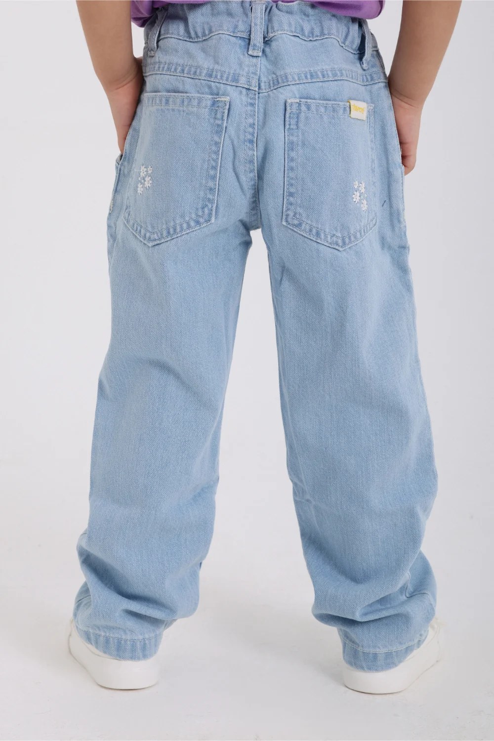 baby girls denim pants – ice blue with flowers embroidery
