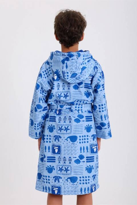 boys waterproof swim robe – baby blue with sea creatures print
