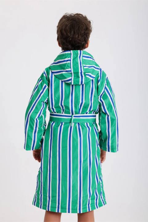 boys waterproof swim robe – green & white striped print