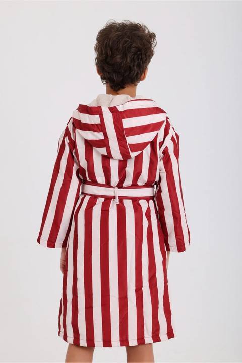 boys waterproof swim robe – marron & white striped print